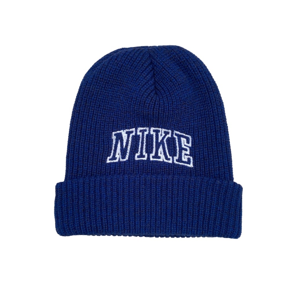 Nike Vintage 90s Spellout Logo Wool Navy Blue Beanie One Size Fits All